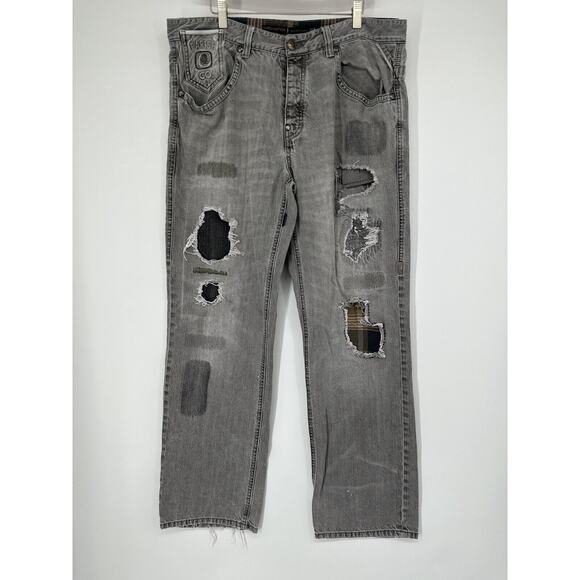 Parish Nation Men’s Distressed Gray Denim Jeans Straight Fit Button Fly 38x32 - Picture 1 of 11